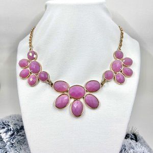Gold Tone Pink Bib 16” Statement Necklace